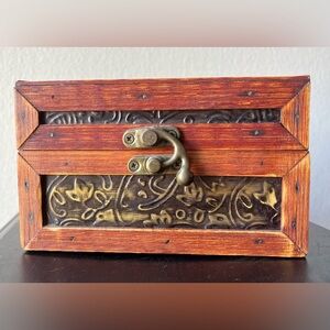 Wooden Decorative Boho Box with Brass Accents